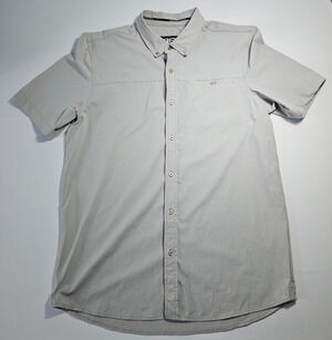 Benjamin Black Mens XL Short Sleeve Button Down Shirt Gray Nylon Spandex Stretch